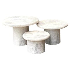 Vintage Textured Faux Stone Side Tables