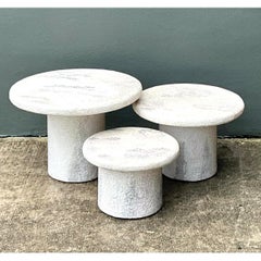 Vintage Textured Faux Stone Side Tables