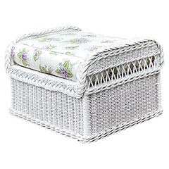 Vintage Braided White Rattan Ottoman