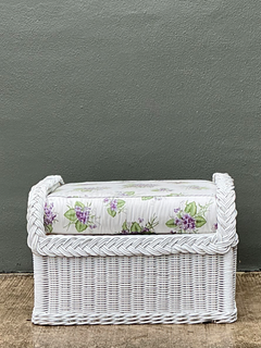 Vintage Braided White Rattan Ottoman