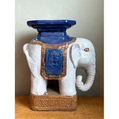 Vintage Glazed Ceramic Elephant Low Stool