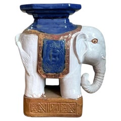 Vintage Glazed Ceramic Elephant Low Stool