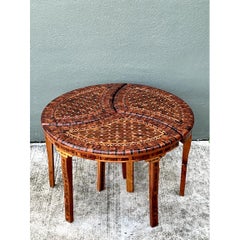 Vintage Geometric Inlaid Wood Coffee Table