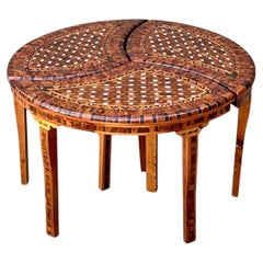 Vintage Geometric Inlaid Wood Coffee Table