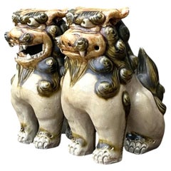 Vintage Ceramic Foo Dog Statues - Pair