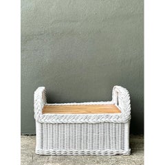 Vintage Braided White Rattan Ottoman