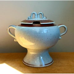 Vintage Speckled Ceramic Footed Tureen
