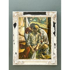 Vintage Canvas Painting of Men at Work