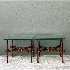 Vintage Brutalist Glass and Metal Side Tables - Pair