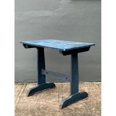 Vintage Distressed Blue Wood Side Table