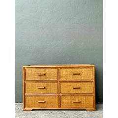 Vintage Six-Drawer Rattan Dresser