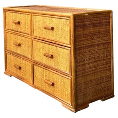 Vintage Six-Drawer Rattan Dresser