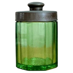 Vintage Octagonal Green Glass Canister
