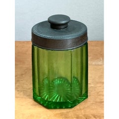 Vintage Octagonal Green Glass Canister
