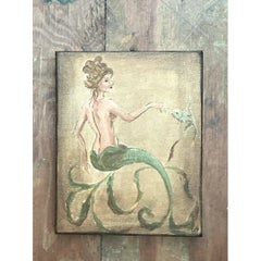 Vintage Oil Painting of Mermaid on Canvas