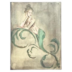 Vintage Oil Painting of Mermaid on Canvas