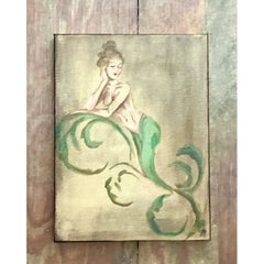 Vintage Oil Painting of Mermaid on Canvas