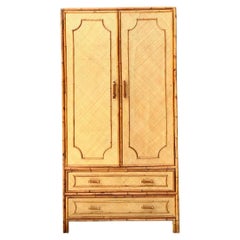 Vintage Notched Bamboo and Rattan Armoire