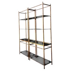 Vintage Metal and Glass Etagere Shelves - Pair