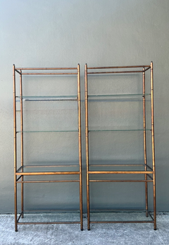 Vintage Metal and Glass Etagere Shelves - Pair