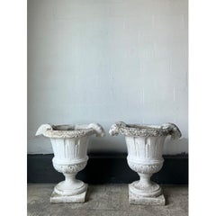 Vintage Cement Ram's Head Planters - Pair