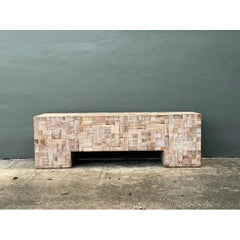 Vintage Geometric Patterned Wood Bench