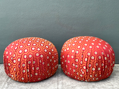 Vintage Geometric Fabric Poufs - Pair
