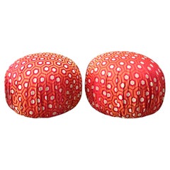 Vintage Geometric Fabric Poufs - Pair