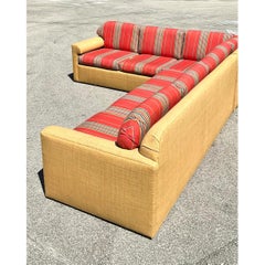 Vintage Fabric and Seagrass Sectional Sofa