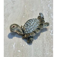 Vintage Rhinestone Turtle Brooch