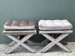 Vintage Tufted Velvet X Benches - A Pair