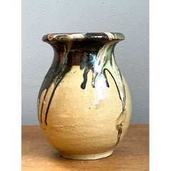 Vintage Stoneware Vase with Drip Glaze