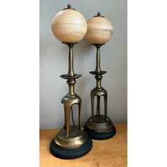 Vintage Brass and Alabaster Table Lamps - Pair