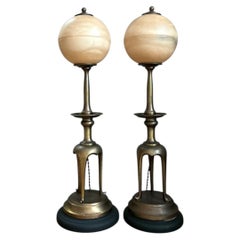 Vintage Brass and Alabaster Table Lamps - Pair