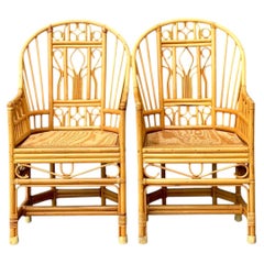 Vintage Rattan Brighton Pavillion High Back Rattan Chairs - A Pair