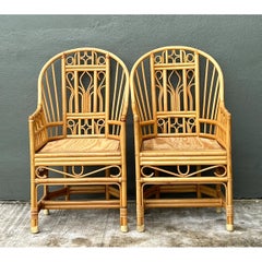 Vintage Rattan Brighton Pavillion High Back Rattan Chairs - A Pair