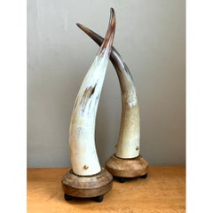 Vintage-Lampen mit Horn- und Holzakzenten – Paar