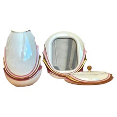 Vintage Italian Decorative Porcelain and Gold Plated Vanity Set