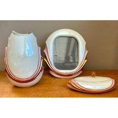 Vintage Italian Decorative Porcelain and Gold Plated Vanity Set