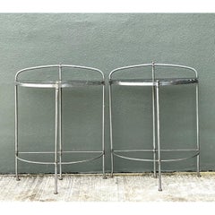 Vintage Demi-Lune Marble Top Tables - Set of 2