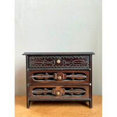 Vintage Carved Wood Miniature Chest