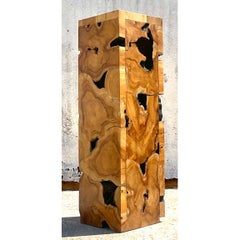 Vintage Slab Burl Wood Pedestal