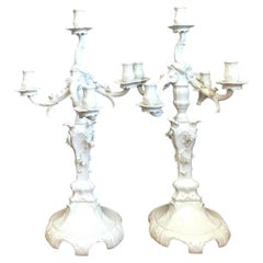 Candelabros vintage de porcelana blanca «Blanc de Chine» de KPM Berlín - Par