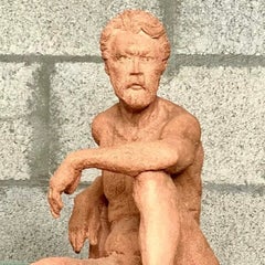 Vintage Brutalist Seated Male Nude Figural Sculpture