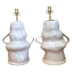 Vintage Biomorphic Slab Built Ceramic Lamps - A Pair