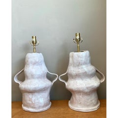 Vintage Biomorphic Slab Built Ceramic Lamps - A Pair