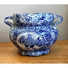 Vintage Blue and White Ceramic Jardiniere