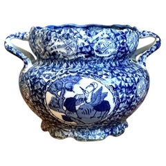 Vintage Blue and White Ceramic Jardiniere