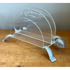 Vintage Lucite and Metal Turtle Magazine Rack