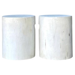 Vintage White Ceramic Low Stools - Pair